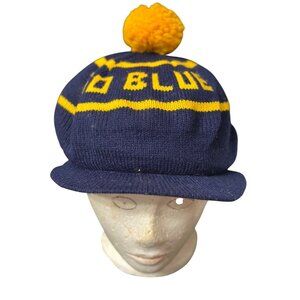 Vintage Go Blue Michigan Knit Cap With Yellow Pom-Pom
